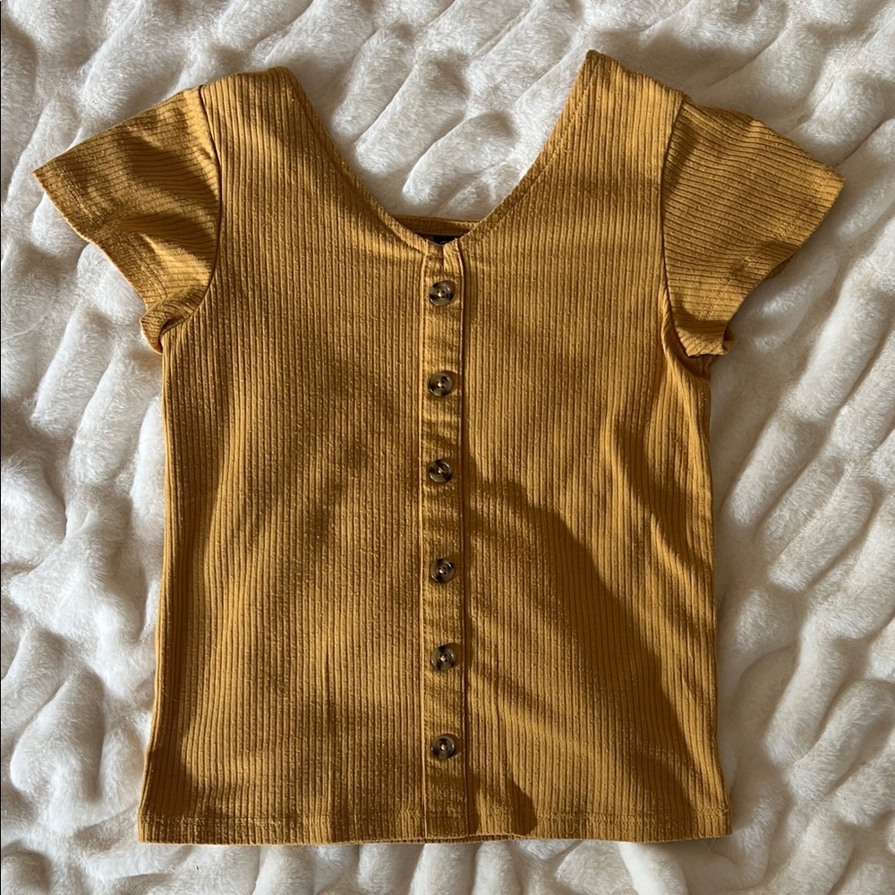 Mustard Button-Down Ribbed Top